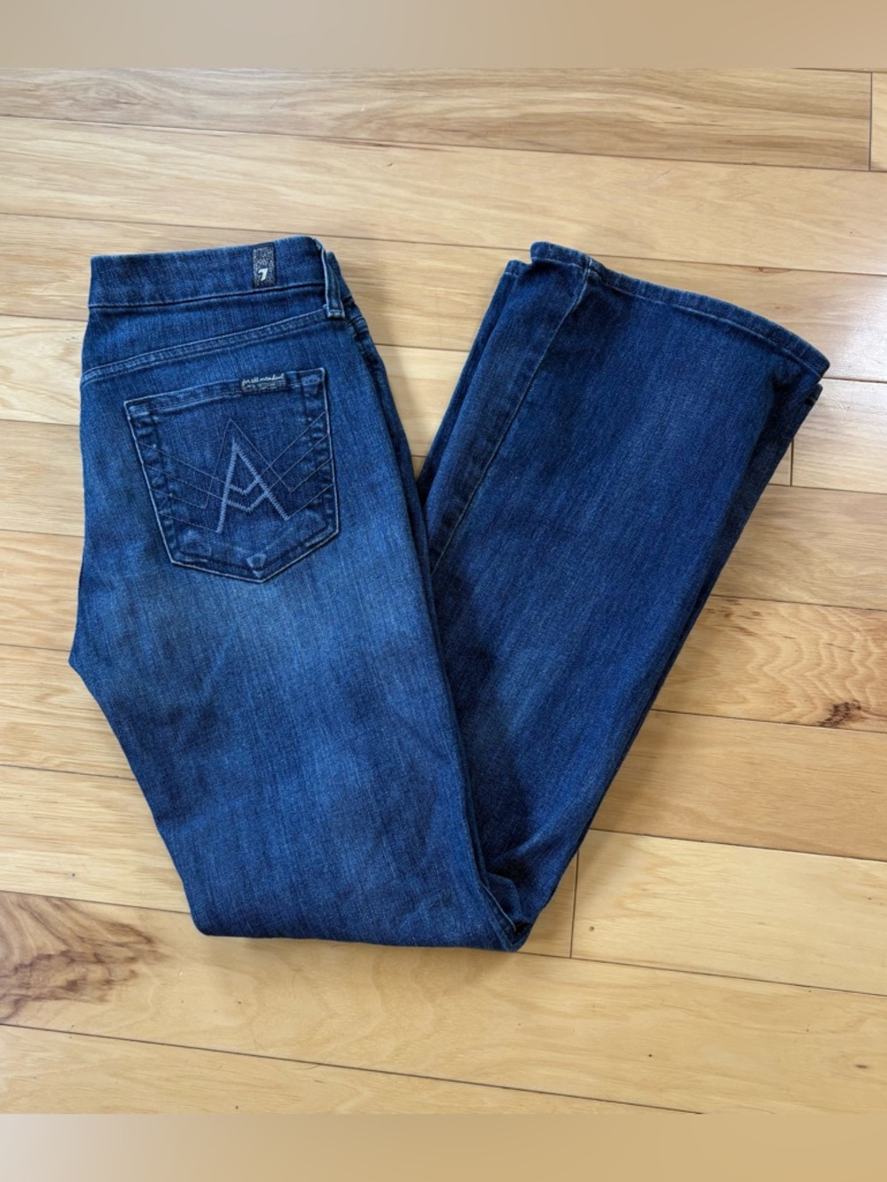 7 For All Mankind A Pocket Jeans Women Sz 7 Reg Dark Wash Low Rise Bootcut Denim